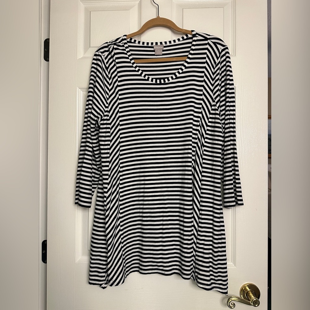 Chico's Black and White Striped Scoop Neck Tunic